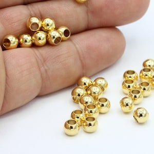 6mm 24 k Shiny Gold Plated Solid Brass Spacer Beads , Ball Beads - GLD683
