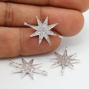 19x26mm Rhodium Plated CZ Micro Pave North Star Pendant , CZ Pave North Star Charms , Cubic Zirconia North Star Bracelet Charms - CZ451