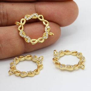 19x25mm 24k ShinyGoldPlated CZ Micro Pave Infinity Pendant , CZ Pave Infinity Charms , Cubic Zirconia Round Infinity Bracelet Charms - CZ144