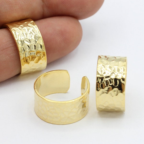 Inner Size 18mm 24 k Shiny Gold Plated Ring Settings , Adjustable Rings , Hammared Rings , Handmade Rings - GLD765