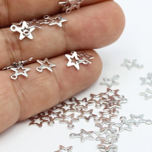 7x9mm Rhodium ( silver ) Plated Star Charms , Star Pendants , Necklace Findings - RDM375