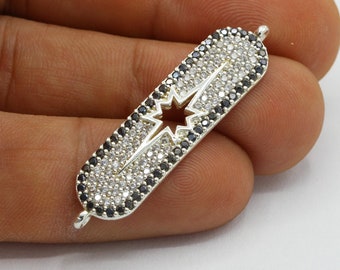 10x41mm Silver Plated CZ Micro Pave North Star Bracelet Charms , CZ Pave Bracelet Charms , Cubic Zirconia Bracelet Charms - CZ301