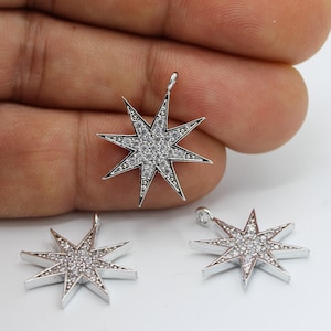20x23mm Rhodium Plated CZ Micro Pave North Star Pendant , CZ Pave North Star Charms , Cubic Zirconia Charms - CZ453