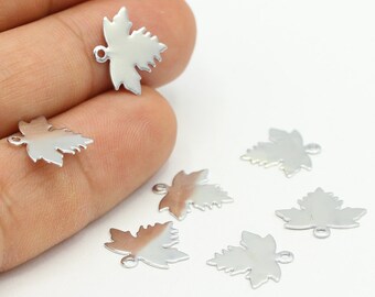 14x15mm Rhodium Plated Leaf Charms , Leaf Pendants , Silver Necklace Findings - RDM360
