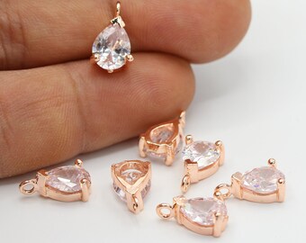 Colgante de gota con micro pavé de circonitas cúbicas chapado en oro rosa de 7,5 x 13 mm, dijes de gota con pavé de circonitas cúbicas, dijes de gota de circonita cúbica - CZ56
