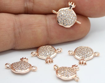 14x18mm Rose Gold Plated CZ Micro Pave Pomegranate Pendant , CZ Pave Pomegranate Charms , Cubic Zirconia Pomegranate Charms - CZ54