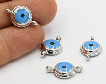 12x20mm Rhodium Plated Round Charms , Evil Eye Bracelet , Evil Eye Pendant - RDM191