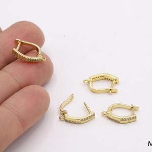 24 k Shiny Gold Plated  Earring Findings, Dainty Hoops ,micro Pave Hoop Earrings , Gold Plated Earring Earlier, 11x16mm , GLD1588