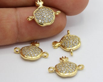 14x18mm 24 k Shiny Gold Plated CZ Micro Pave Pomegranate Pendant , CZ Pave Pomegranate Charms , Cubic Zirconia Pomegranate Charms - CZ259