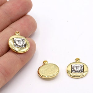24 k Shiny Gold Plated And Antique Silver Plated  Medallion Pendants , greek coins  Necklace , Two Color Medallion,16.5x21mm - GLD1595