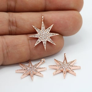 20x23mm Rose Gold Plated CZ Micro Pave North Star Pendant , CZ Pave North Star Charms , Cubic Zirconia Charms - CZ17