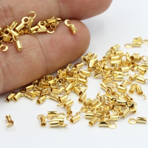 Inner 1,3mm 24 k Shiny Gold Plated Cord End , Crimp Beads , Cord Tip - GLD5