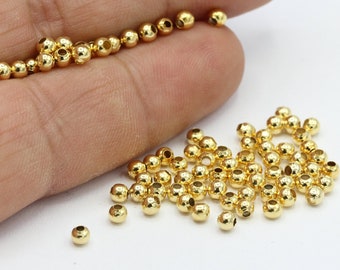 Perline distanziatrici placcate oro lucido 24 carati da 3 mm, perline sferiche - GLD39