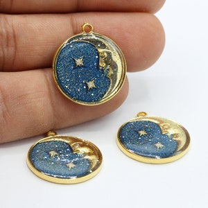 21x24mm 24 k Shiny Gold Plated Moon Pendants , Medallion Pendants , Enamel Pendants , Necklace Findings - GLD577