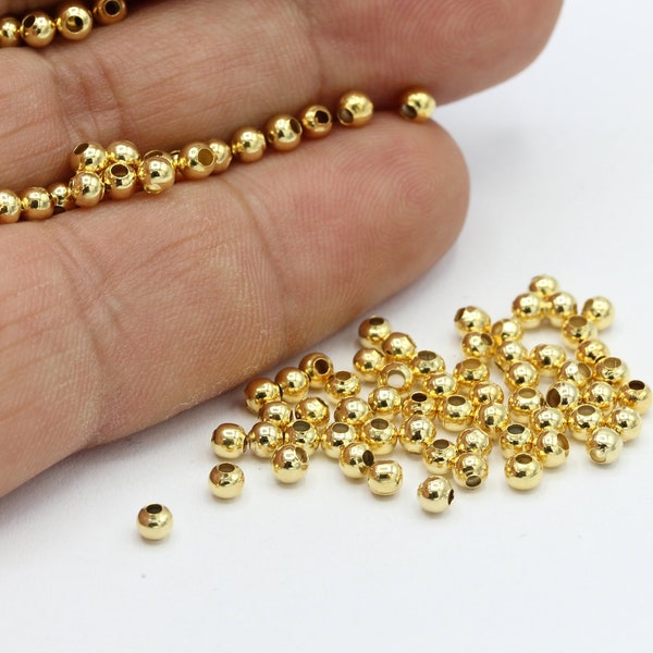 Perles intercalaires de 3 mm en plaqué or brillant 24 carats, billes - GLD39