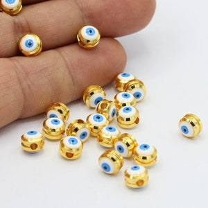 6x7mm 24 k Shiny Gold Plated Eye Charms, Evil Eye Charms, Bracelet Connector , Evil Eye Beads , Spacer Beads - GLD412