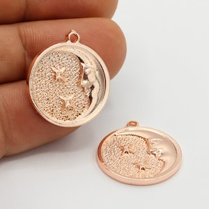 21x24mm Rose Gold Plated Moon Pendants , Medallion Pendants , Necklace Findings - RSG568