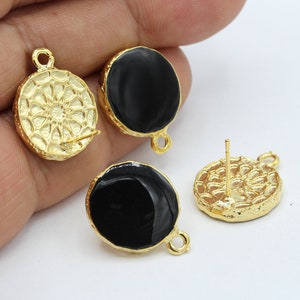 16x20mm 24 k Shiny Gold Plated Round Enamel Earring , Enamel Round Stud Earrings , Earring Findings - GLD801