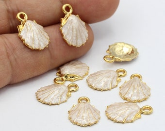 12x18mm 24 k Shiny Gold Plated Oyster Charms , Enamel Oyster Charms , Shell Charms - GLD425