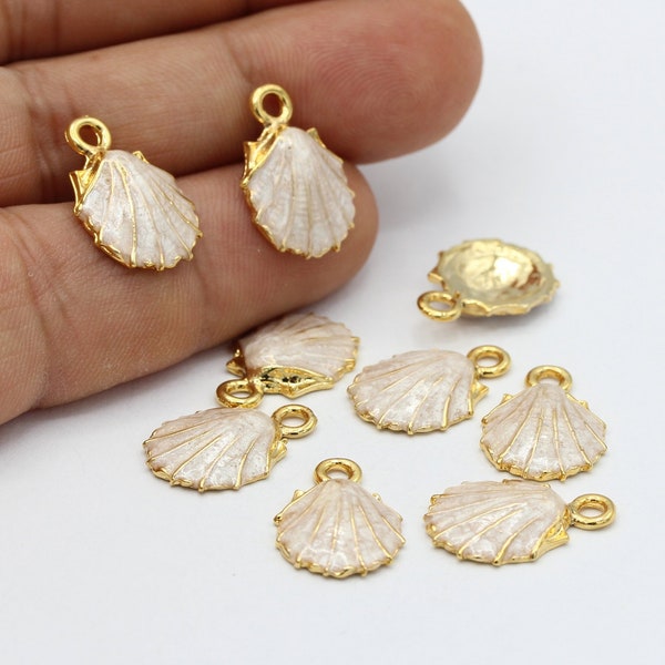 12x18mm 24 k Shiny Gold Plated Oyster Charms , Enamel Oyster Charms , Shell Charms - GLD425