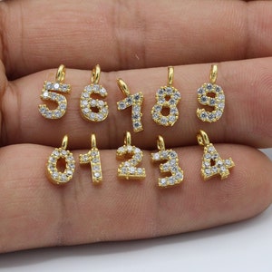 5x11mm 24 k Shiny Gold Plated Cz Numbers, Pave Numbers , Cubic Zirconia Numbers, Gold Plated Charm - GLD221