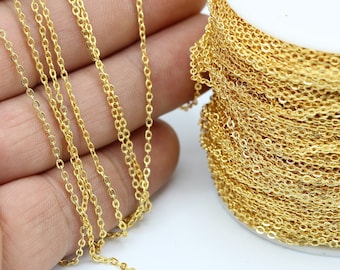 1,5x2mm 24 K Shiny Gold Plated Chains, Soldered Chains , Gold Plated Flat Rolo Chains CHN22