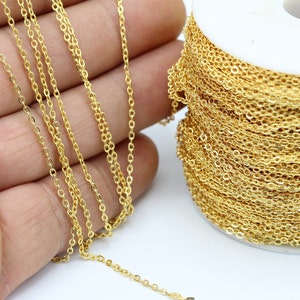 1,5x2mm 24 K Shiny Gold Plated Chains, Soldered Chains , Gold Plated Flat Rolo Chains CHN22