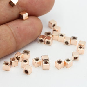 4mm Rose Gold Plated Spacer Cube Beads , Brass Spacer Beads - RSG724