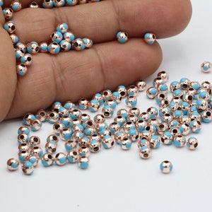 4mm Rose Gold Plated Turquoise Enamel Spacer Beads , Enamel Ball Beads , Ball Baeds - RSG103