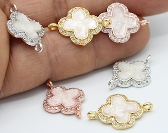 16x23mm Two Holes  CZ Micro Pave Clover Pendant , CZ Pave Clover Charms , Cubic Zirconia Clover Bracelet Charms - CZ62