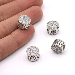 12mm Rhodium Plated Pave Pandora Stone  Beads , Bracelet Connector , Silver Plated  Beads , Spacer Beads - RDM722