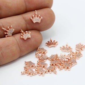 10x10mm Rose Gold Plated CZ Micro Pave Crown Pendant , CZ Pave Charms , Cubic Zirconia Charms - CZ12