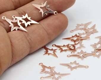 12x21mm Rose Gold Plated North Star Charms , Rose Gold Plated North Star Pendants , Necklace Findings - RSG66