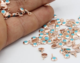 5x8mm Rose Gold Plated Charms Connector , Enamel Charms , Turquoise Pendant - RSG286