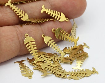 7x20mm Raw Brass Fish Bone Charms - RAW35