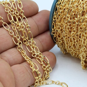 4x7mm 24 k Shiny Gold Plated Oval Chains , Cable  Chains , Oval Rolo Chains - CHN172