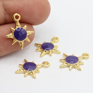 Dijes de estrella polar esmaltada morada, chapados en oro brillante de 24 k (17 x 21 mm), medallón, accesorios para collar - GLD886
