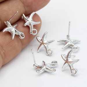 15mm Rhodium Plated Starfish Earrings , Starfish Stud Earring , Earring Findings - RDM422