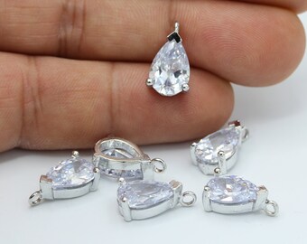 Colgante de gota con micro pavé de circonita cúbica chapado en rodio de 7,5 x 13 mm, dijes de gota con pavé de circonita cúbica, dijes de gota de circonita cúbica - CZ205