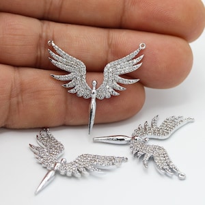 30x30mm Rhodium Plated CZ Micro Pave Angel  Pendant , CZ Pave Angel Charms , Cubic Zirconia Angel Charms - CZ195