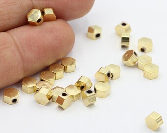 5mm 24 k Shiny Gold Plated Hexagon Beads Industrial Spacer Beads ,Hexagon Beads ,Rondelle Beads ,Mini Hexagon Beads , Gold Findings - GLD658