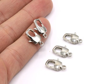 8x16mm Rhodium Plated Lobster Clasp, Rhodium Necklace Lobster, Silver Color Lobster Claps, - RDM730