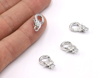 9x17mm Rhodium Plated Lobster Clasp, Rhodium Necklace Lobster, Silver Color Lobster Claps, - RDM718