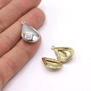 Dijes de medallón con forma de gota bañados en oro brillante, collar con diseño de gota bañado en oro de 24 quilates, cubierta con imagen, collar personalizado (16 x 24 mm) - GLD1707