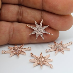 19x26mm Rose Gold Plated CZ Micro Pave North Star Pendant , CZ Pave North Star Charms , Cubic Zirconia North Star Bracelet Charms - CZ98
