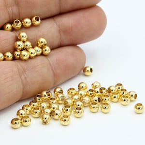 5mm 24 k Shiny Gold Plated Solid Brass Spacer Beads , Ball Beads - GLD682