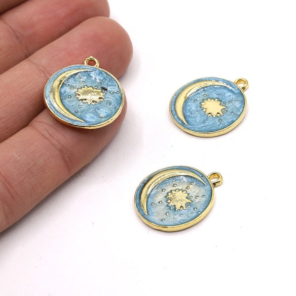 19x23mm 24 k Shiny Gold Plated Moon Pendants , Medallion Pendants , Enamel Pendants , Necklace Findings - GLD531