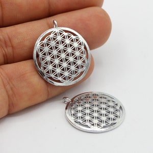 25x27mm Rhodium Plated Flower Of Life , Yoga Charms , Yoga Necklace , Flower Of Life Pendants - RDM249
