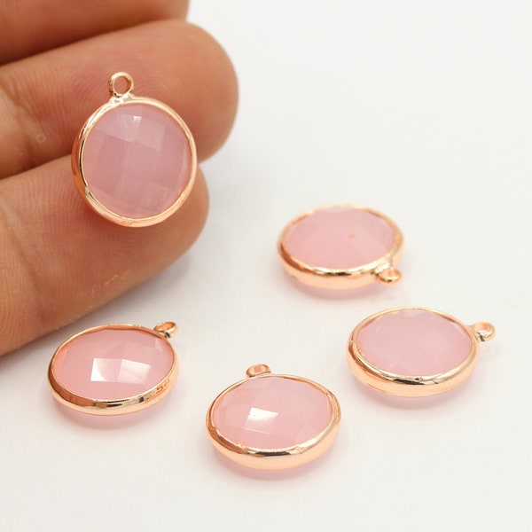 14x18mm Rose Gold Plated Faceted Crystal Stone Round Pendant , Necklace Findings - TS613