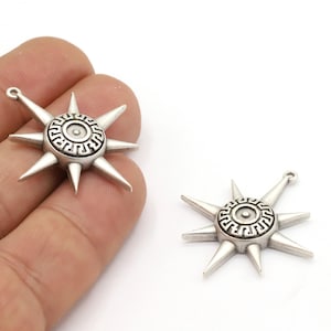 32x24,5mm Antique Silver Plated Star Charms, Antique Silver Plated Medallion, Medallion Charms, Medallion Pendant - TS854